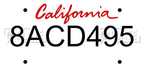 8ACD495 California License Plate