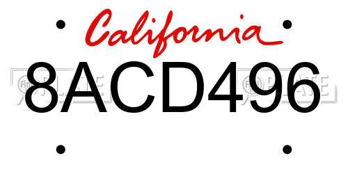 8ACD496 California License Plate