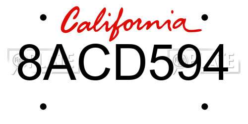 8ACD594 California License Plate