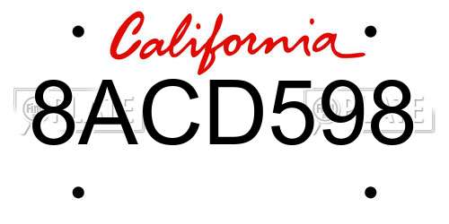 8ACD598 California License Plate