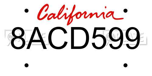 8ACD599 California License Plate