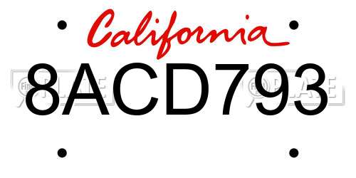8ACD793 California License Plate