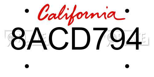 8ACD794 California License Plate