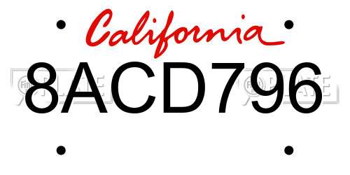 8ACD796 California License Plate