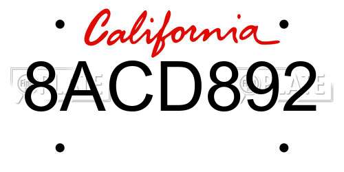 8ACD892 California License Plate