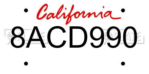 8ACD990 California License Plate