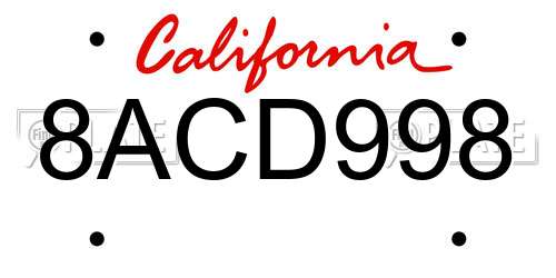 8ACD998 California License Plate