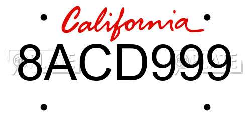 8ACD999 California License Plate