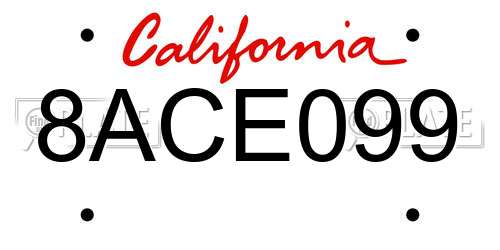 8ACE099 California License Plate