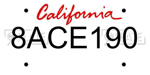 8ACE190 California License Plate