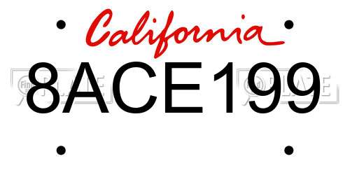8ACE199 California License Plate