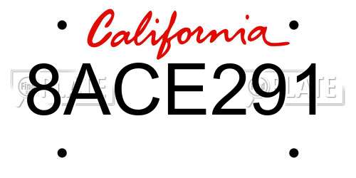 8ACE291 California License Plate