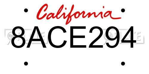 8ACE294 California License Plate