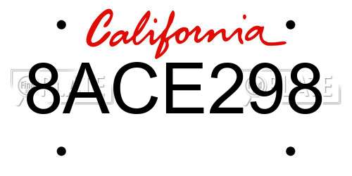 8ACE298 California License Plate