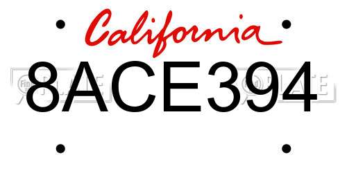 8ACE394 California License Plate