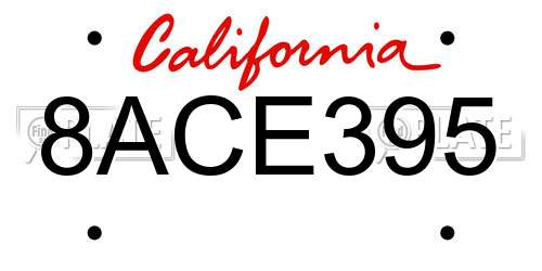 8ACE395 California License Plate