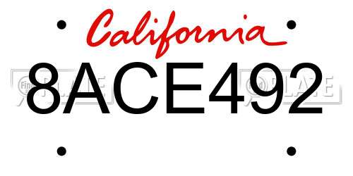 8ACE492 California License Plate