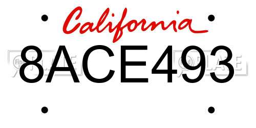 8ACE493 California License Plate