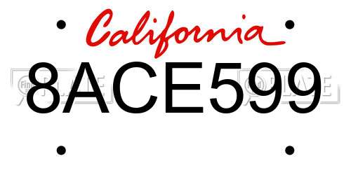8ACE599 California License Plate