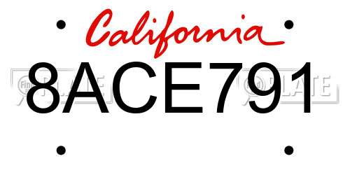 8ACE791 California License Plate