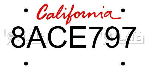 8ACE797 California License Plate