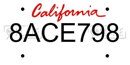 8ACE798 California License Plate