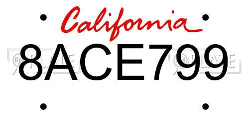 8ACE799 California License Plate