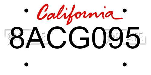 8ACG095 California License Plate