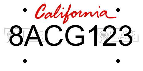8ACG123 California License Plate