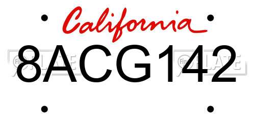 8ACG142 California License Plate