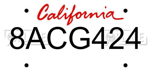 8ACG424 California License Plate