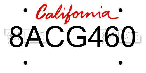 8ACG460 California License Plate