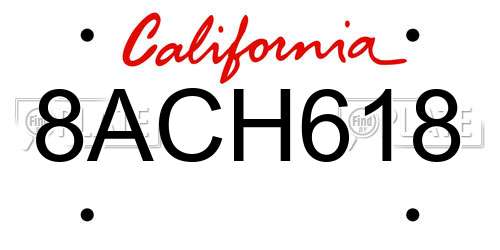 8ACH618 California License Plate