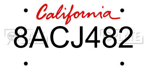 8ACJ482 California License Plate