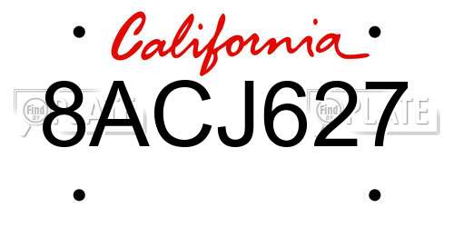 8ACJ627 California License Plate