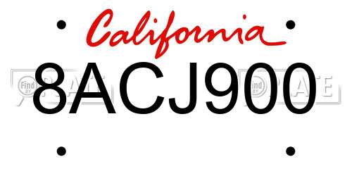 8ACJ900 California License Plate