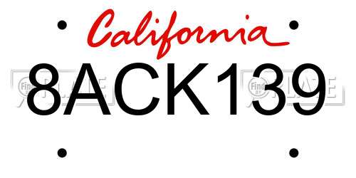 8ACK139 California License Plate