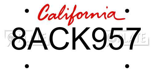 8ACK957 California License Plate