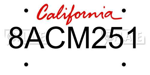 8ACM251 California License Plate