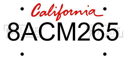 8ACM265 California License Plate