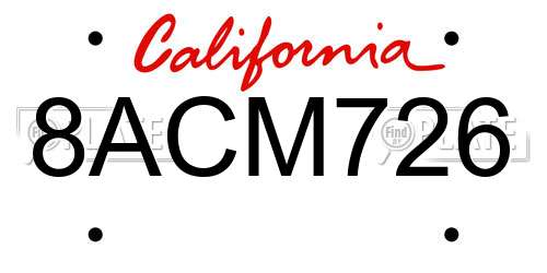 8ACM726 California License Plate