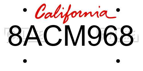 8ACM968 California License Plate