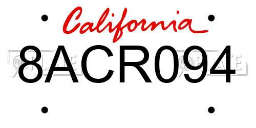 8ACR094 California License Plate