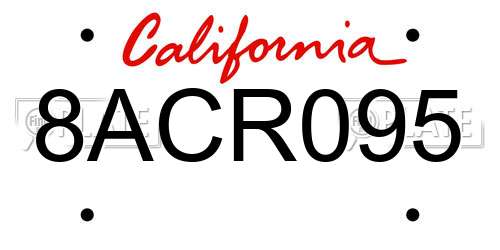 8ACR095 California License Plate
