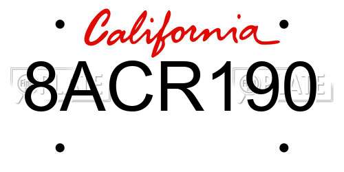 8ACR190 California License Plate