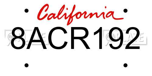 8ACR192 California License Plate