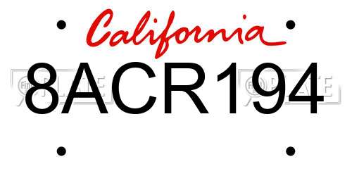 8ACR194 California License Plate