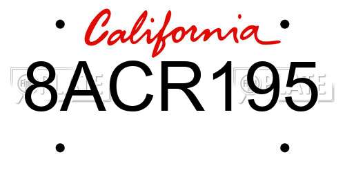 8ACR195 California License Plate