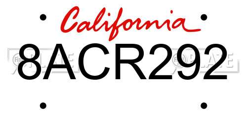 8ACR292 California License Plate