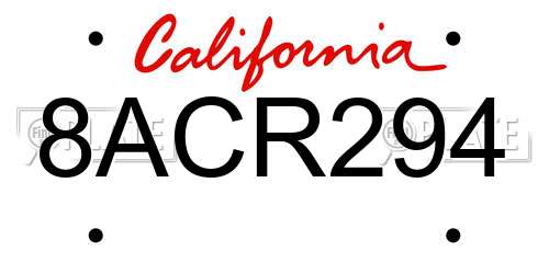 8ACR294 California License Plate